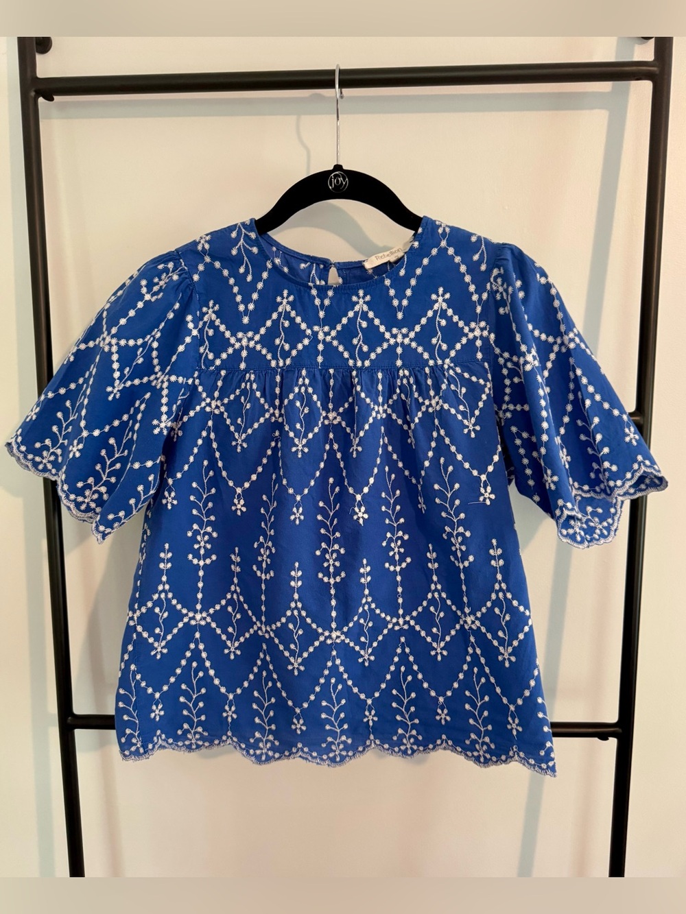 Rebellion Royal Blue Embroidered Cotton Blouse, Small